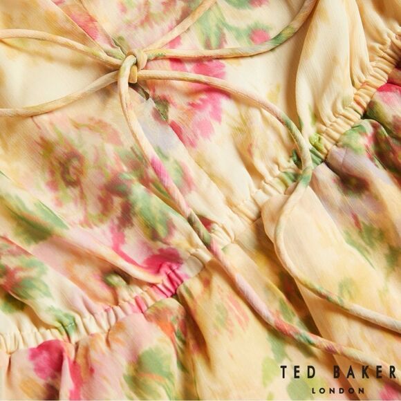 Ted Baker **NWT** Tamziiy Floral Print Tie Front Mini Dress, Tan - Picture 8 of 12